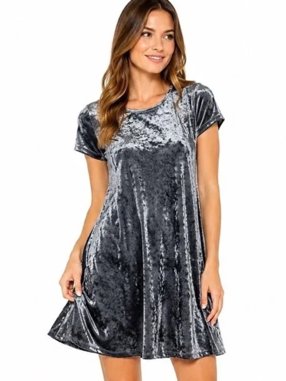 Z Supply Nivea Gray Crushed Velvet Swing Dress Size Small Soft Stretch A-Line